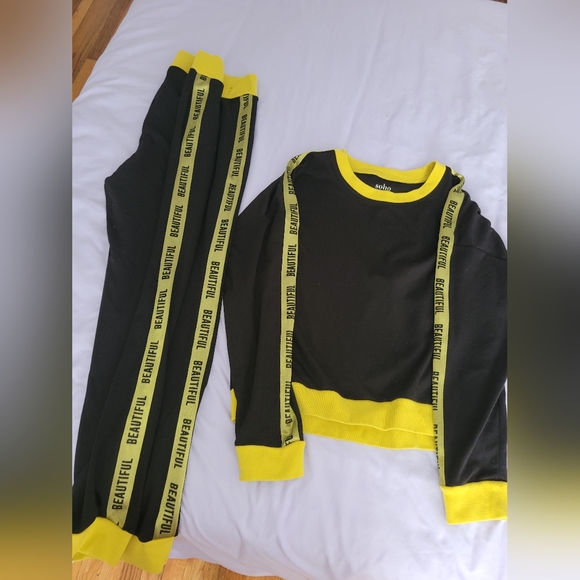 Black Yellow Striped Coordinated Pant Set